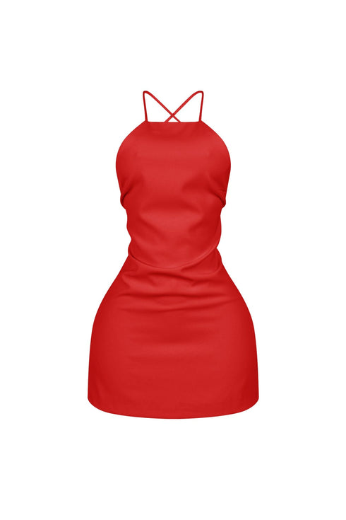 Backstory Lace Up Halter Mini Dress